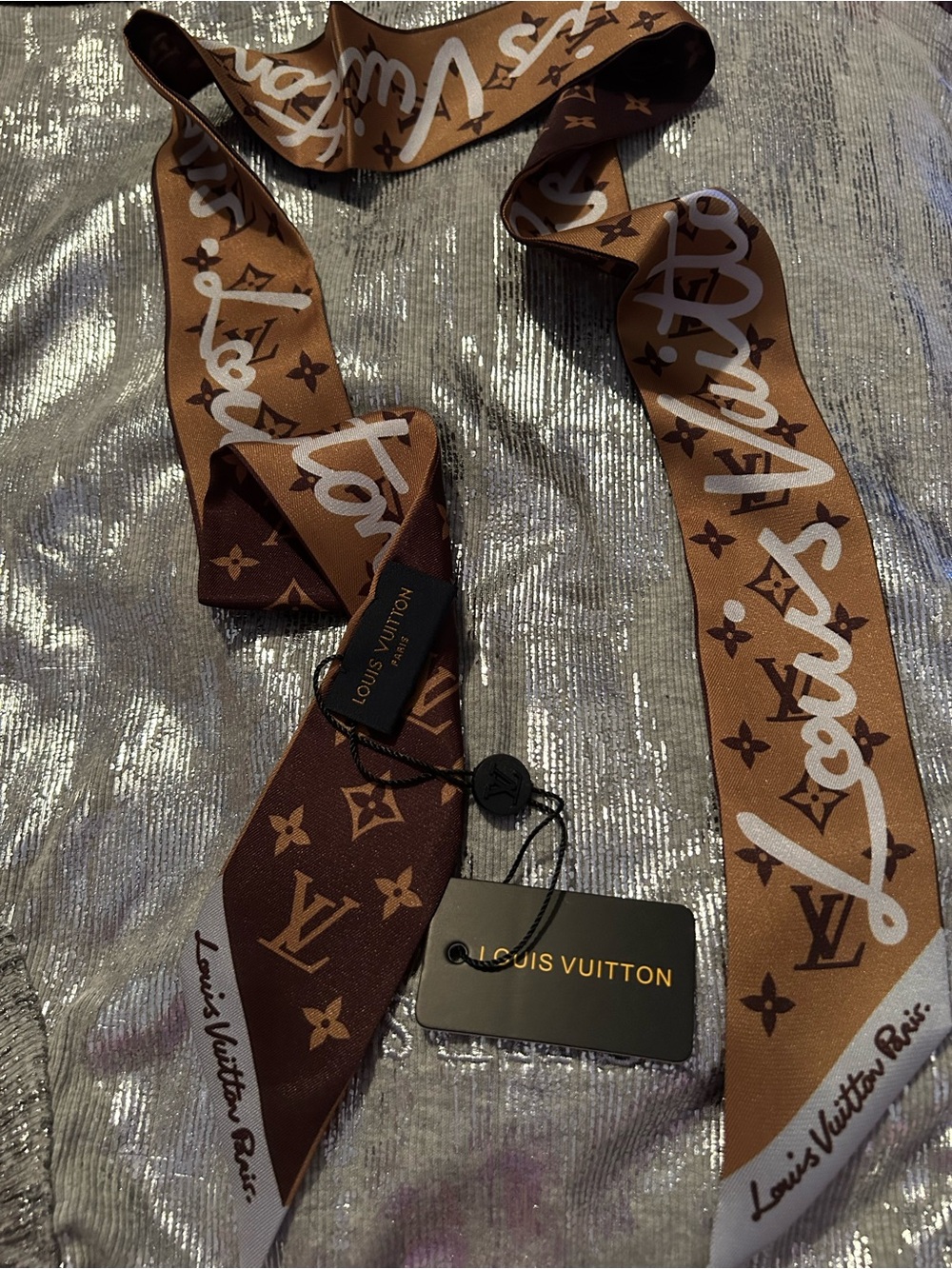 LV Brown Monogram 100% Silk Twilly Scarf - Brown